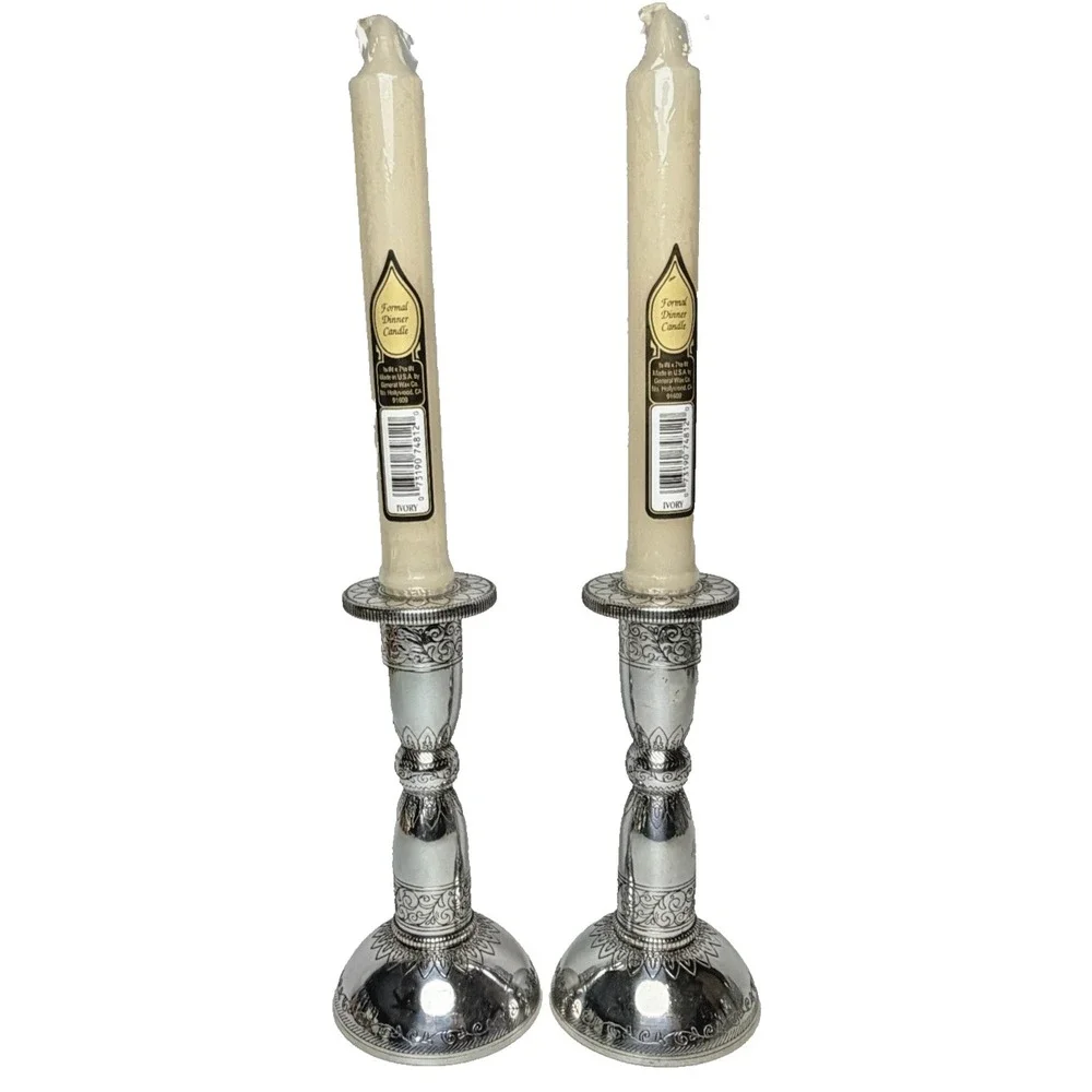 Brighton Cinderella Candlestick Holders Silver Scroll Design 6